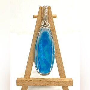 HANDMADE Resin Art “Faux Larimar” Wire Wrapped Statement Pendant